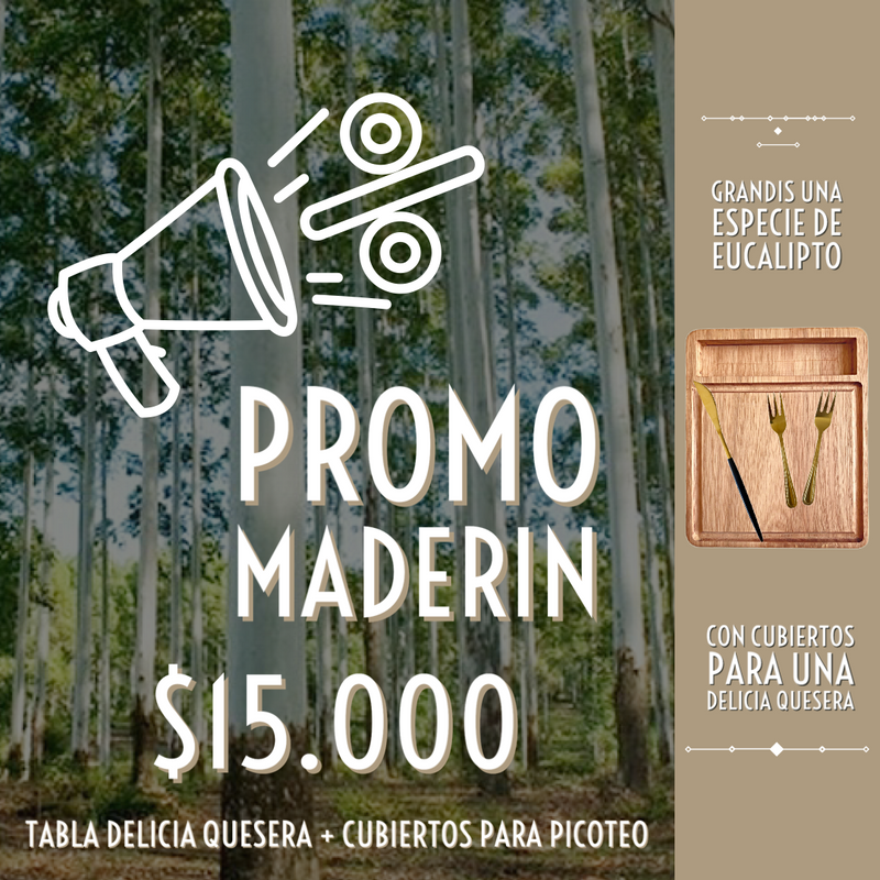 Delicia Quesera Madera de Grandis + Cubiertos