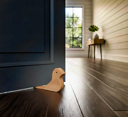 Tope de Puerta de Madera en Forma de Pájaro